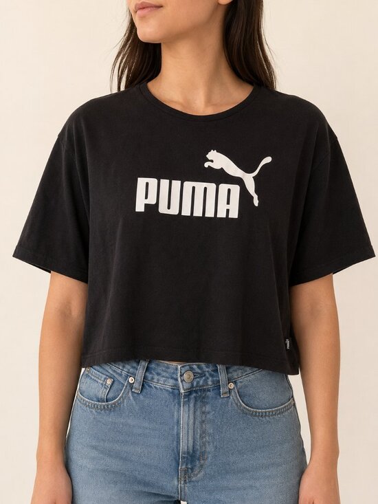 Puma Tops - Puma Women’s XL Black Logo Oversized Cropped Graphic T-Shirt